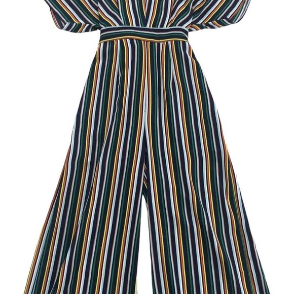 Aqua VNeck Stripe Wide Leg Cropped Jumpsuit Size XS - Picture 4 of 6